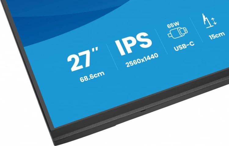 IIYAMA Monitor 27 cali XB2797QSN-B1 IPS/3.7 megapixel QHD, HAS150/ 350cd/1ms/HDMI/Displayport, USBC DOCK 65W, 4USB HUB, RJ45