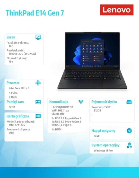 Lenovo Laptop ThinkPad E14 G7 21U200A9PB W11Pro Ultra 5 228V/32GB/512GB/INT/14.0 WUXGA/Black/1YR Premier Support + 3YRS OS + CO2 Offset