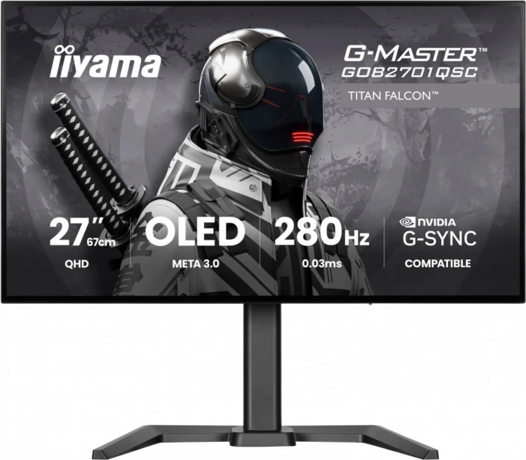 IIYAMA Monitor 27 cali GOB2701QSC-B1 OLED,280Hz,65W,2xHDMI,DP                1500 cd/m? (Szczytowa, HDR), 2560 x 1440, 1500000:1, 0.03ms, 2xHDMI,DP,US