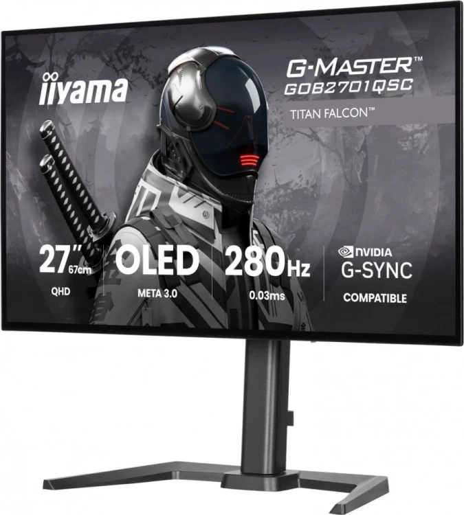 IIYAMA Monitor 27 cali GOB2701QSC-B1 OLED,280Hz,65W,2xHDMI,DP                1500 cd/m? (Szczytowa, HDR), 2560 x 1440, 1500000:1, 0.03ms, 2xHDMI,DP,US
