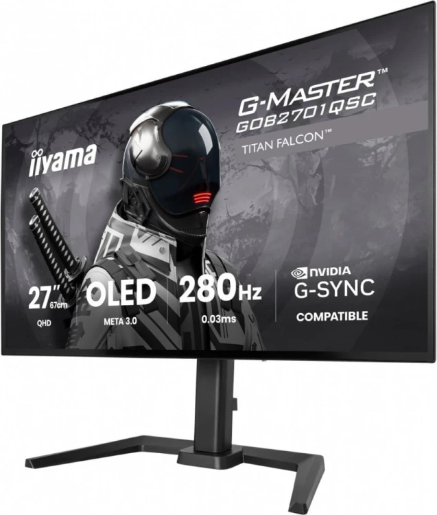 IIYAMA Monitor 27 cali GOB2701QSC-B1 OLED,280Hz,65W,2xHDMI,DP                1500 cd/m? (Szczytowa, HDR), 2560 x 1440, 1500000:1, 0.03ms, 2xHDMI,DP,US