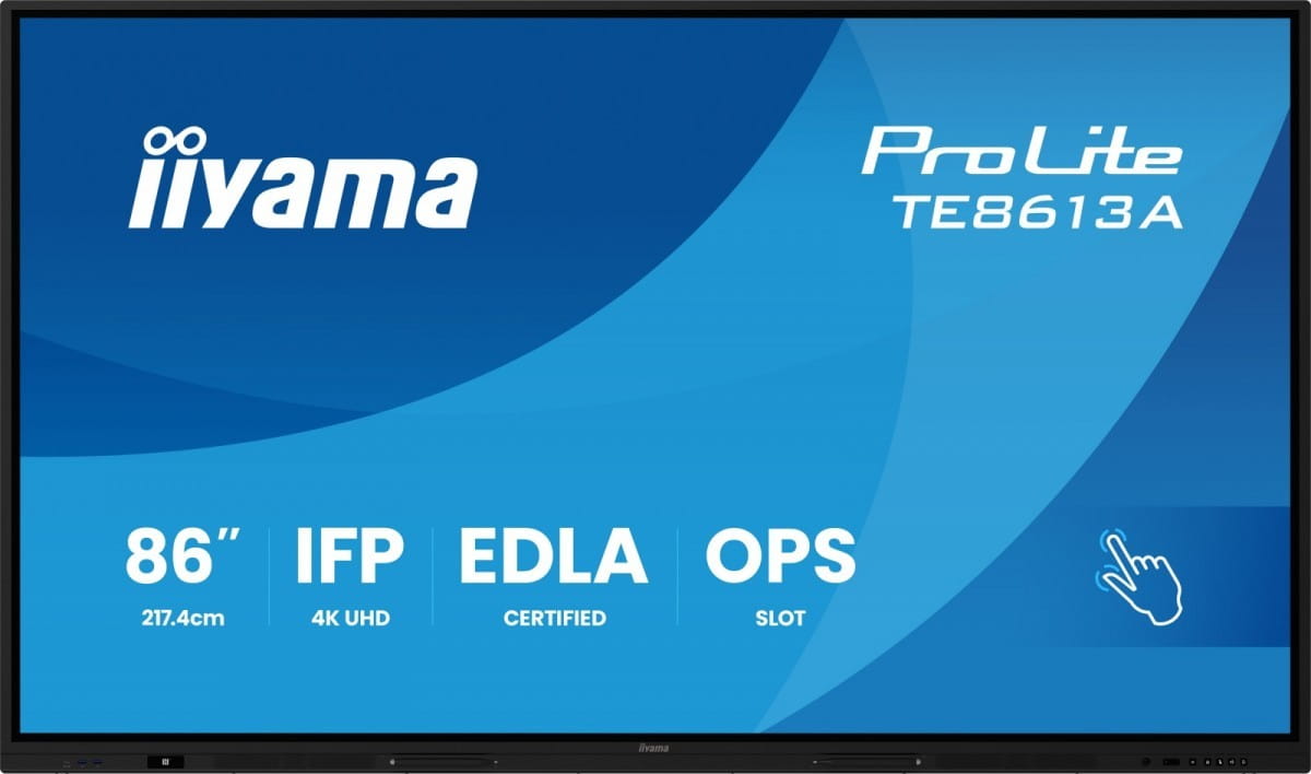IIYAMA Monitor 86 cali TE8613A-B1AG INFRARED,40pkt,IPS,4K,7H,450cd/m2,      WiFi,USB, ANDROID 14, Google EDLA,2x20W, UCHWYT CIENNY
