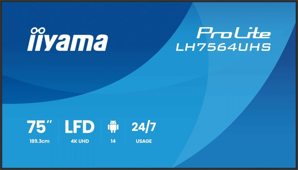 IIYAMA Monitor 75 cali LH7564UHS-B1AG, 24/7,VA,ANDROID14,4K,500cd,5000:1,    2xHDMI ,USB-C,RJ45, RS-232c, IR, 2x10W, 2xUSB, UCHWYT ŚCIENNY,iiSignage2,