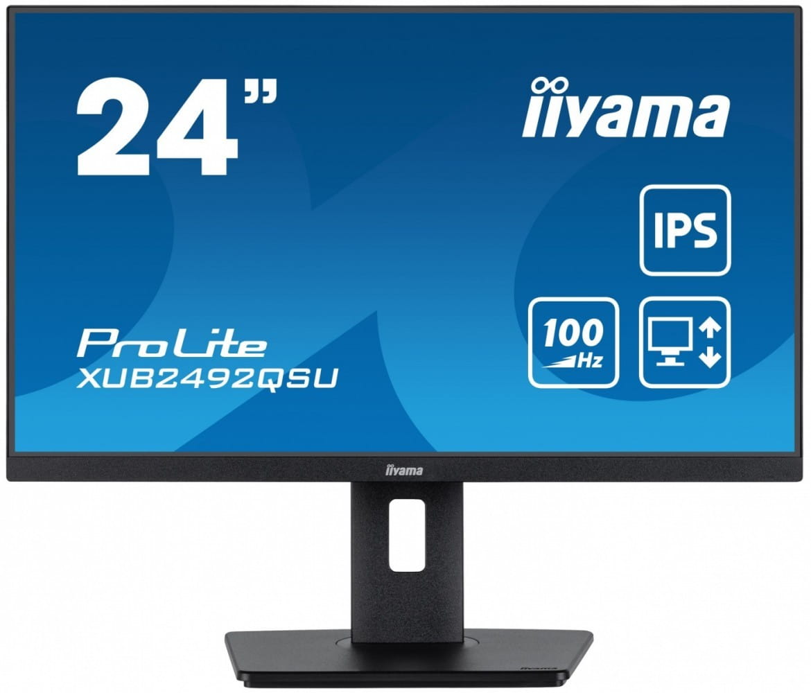 IIYAMA Monitor 23.8 cala ProLite XUB2492QSU-B1 IPS,QHD,USB-C,100Hz,3xUSB(3.2),HDMI,DP  300cd/m2,FreeSync,2x2W,HAS(150mm),PIVOT