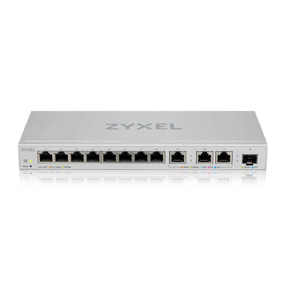 Zyxel Przełącznik zarządzalny XGS1250-12, 12-Port Gigabit webmanaged Switch with 8 port       1G + 3-Port MultiGig 1/2.5/5/10G + 1-Port SFP+ XGS1250-1
