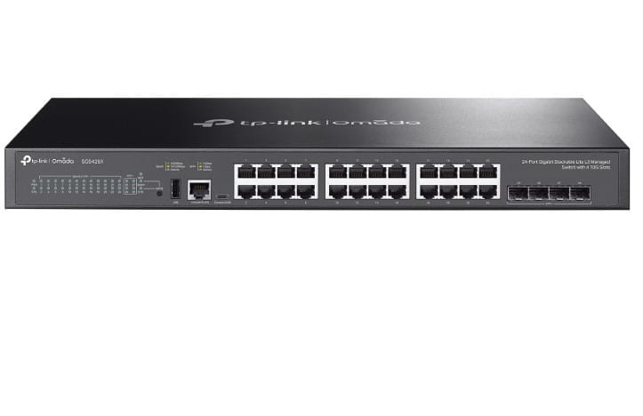 TP-LINK Przełącznik zarządzalny Omada 24-PortGb Stackable Lite L3 with 4 PORT: 24× Gigabit RJ45 Ports, 4× 10G SFP+ Slots, RJ45/USB Type C Console Port