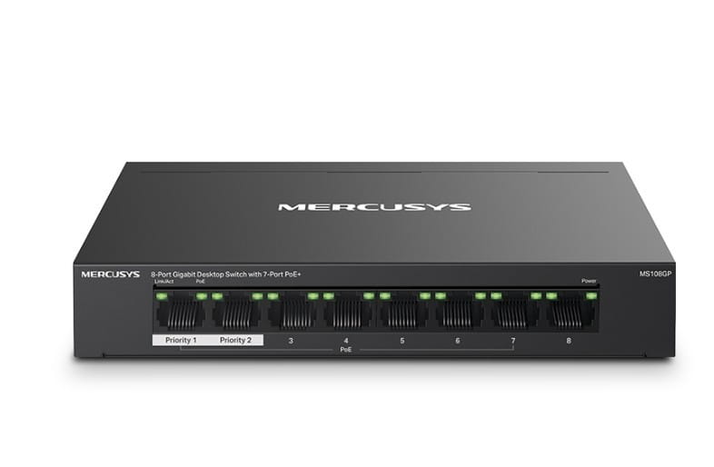 TP-LINK Przełącznik Mercusys 8-Port Gigabit Desktop Switch with 7× Gigabit PoE+ Ports, 1× Gigabit Non-PoE Ports