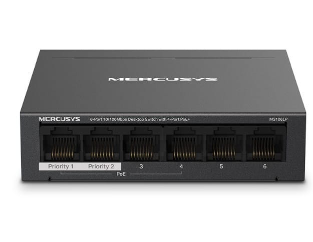 TP-LINK Przełącznik Mercusys 6-Port 10/100 Mbps Desktop Switch with  4-Port PoE+    PORT: 4× 10/100 Mbps PoE+ Ports, 2× 10/100 Mbps Non-PoE Ports