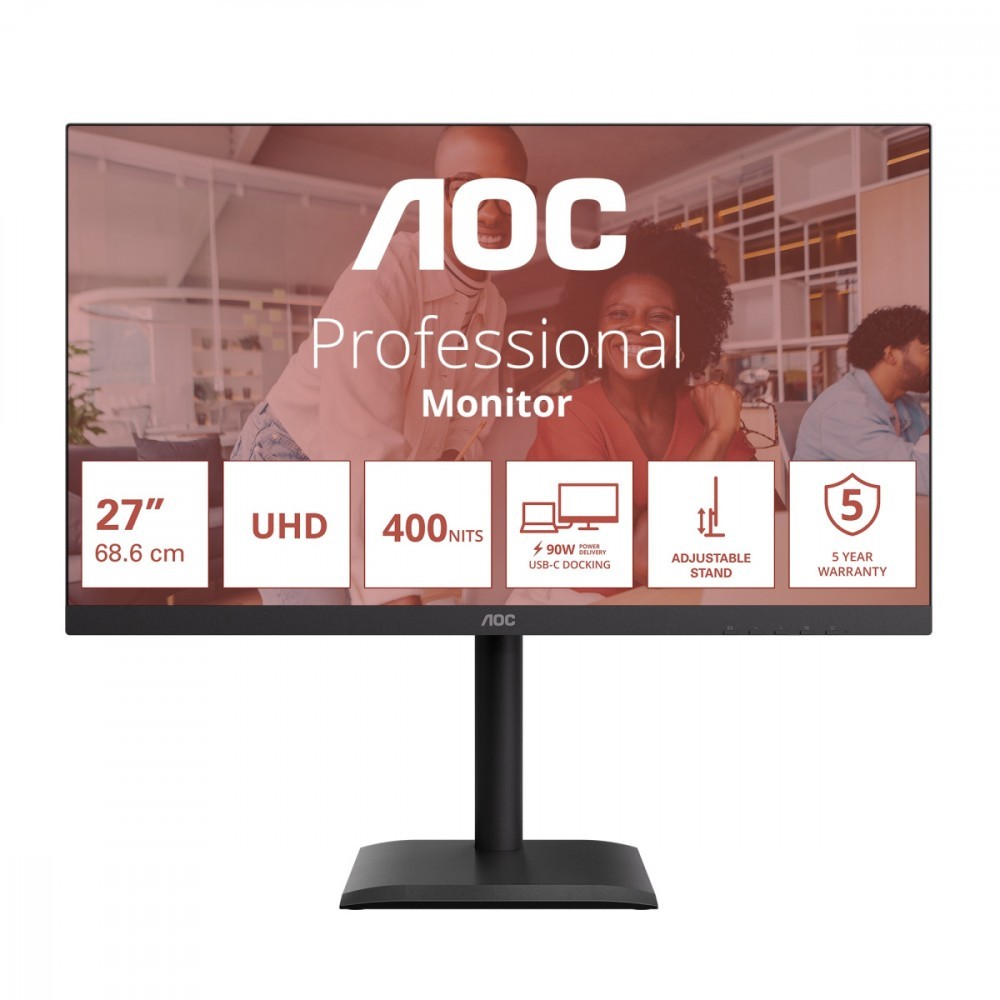 AOC Monitor 27 cali U27E4CV IPS 60Hz 4K HDMIx2 DP USB-C RJ45 Pivot Głośniki